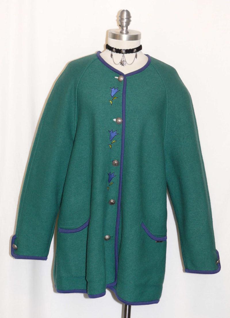 GEIGER / GREEN BOILED WOOL Women AUSTRIA Winter WALK SWEATER Jacket